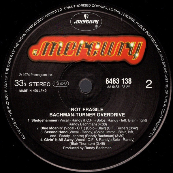 Bachman-Turner Overdrive - Not Fragile | Mercury (6463 138) - 4