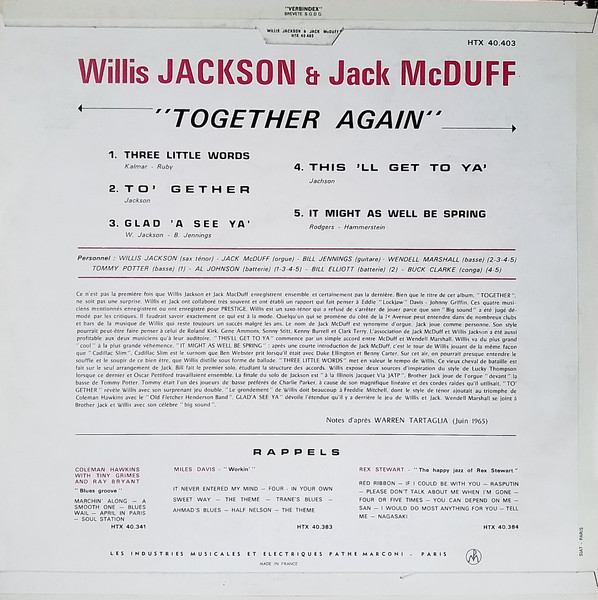 Willis Jackson With Brother Jack McDuff - Together Again | La Voix De Son Maître (HTX 40403) - 2 Willis Jackson With Brother Jack McDuff - Together Again | La Voix De Son Maître (HTX 40403) - 2