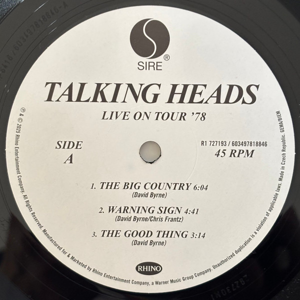Talking Heads - Live On Tour '78 | Rhino Records (R1 727193) - 3