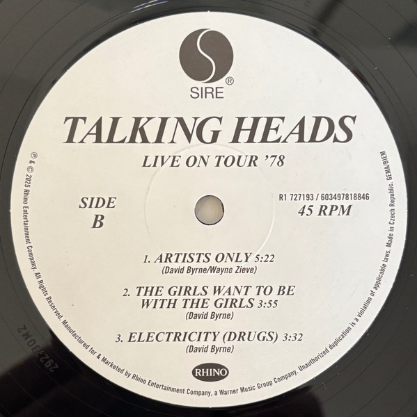 Talking Heads - Live On Tour '78 | Rhino Records (R1 727193) - 4