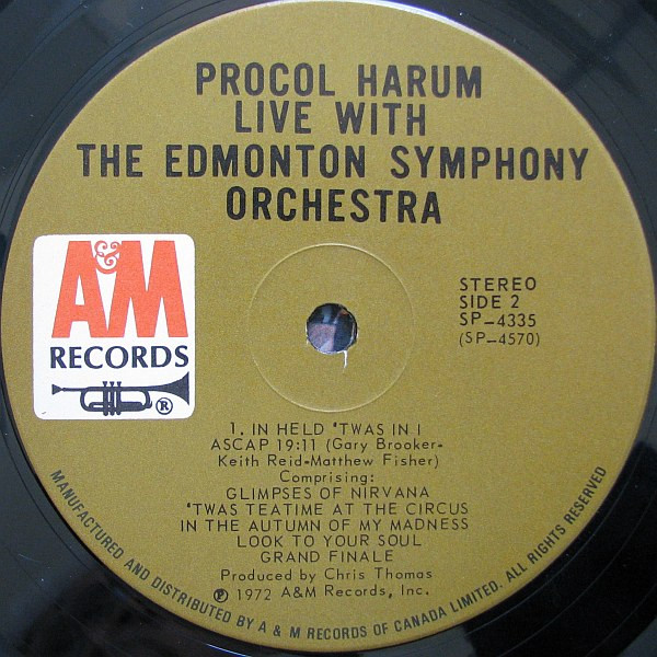 Procol Harum In Concert With The Edmonton Symphony Orchestra - Live [Vinyl] | A&M Records (SP 4335) - 2