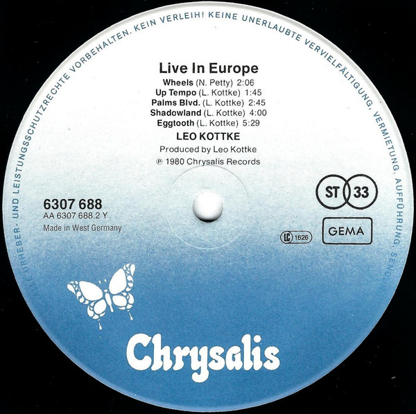 Leo Kottke - Live In Europe | Chrysalis (6307 688) - 4