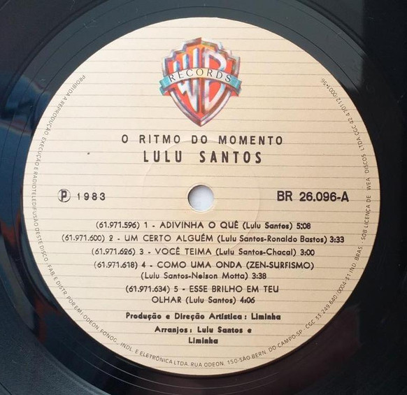 Lulu Santos - O Ritmo Do Momento | Warner Bros. Records (BR 26.096) - 3