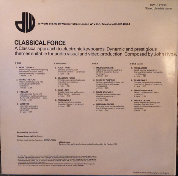 John Hyde - Classical Force | Music De Wolfe (DWS/LP 3581) - 2 John Hyde - Classical Force | Music De Wolfe (DWS/LP 3581) - 2
