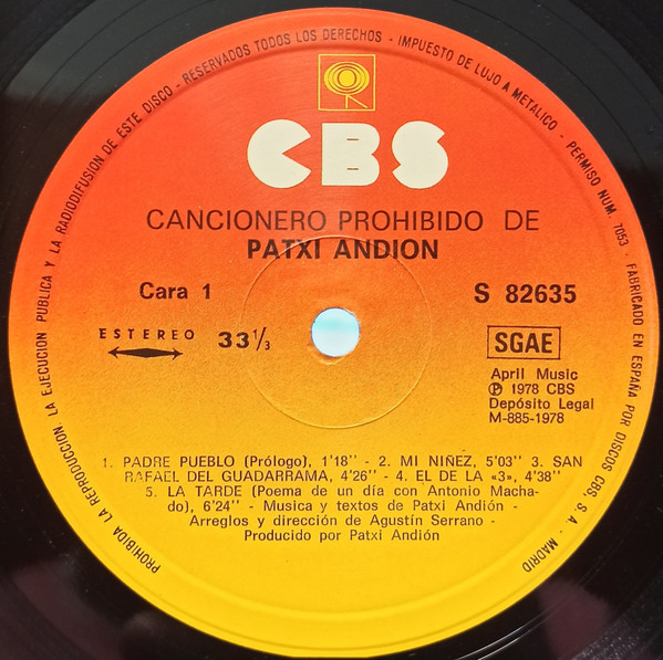 Patxi Andión - Cancionero Prohibido De Patxi Andion (Biografia Maldita) | CBS (S 82635) - 3