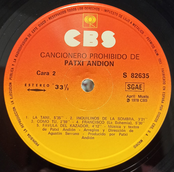 Patxi Andión - Cancionero Prohibido De Patxi Andion (Biografia Maldita) | CBS (S 82635) - 4