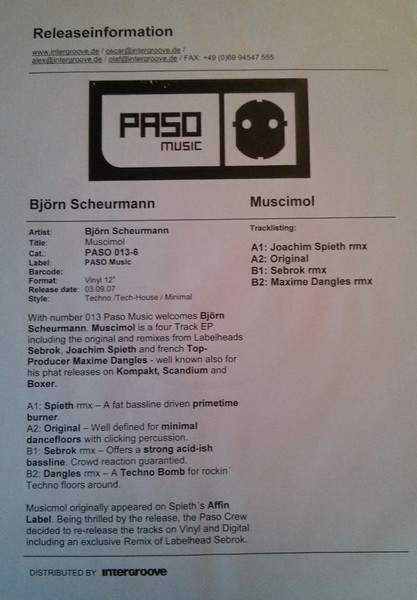 Björn Scheurmann - Muscimol | Paso Music (PASO 013-6) - 2 Björn Scheurmann - Muscimol | Paso Music (PASO 013-6) - 2