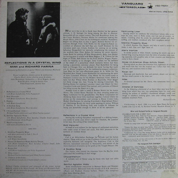 Richard & Mimi Farina - Reflections In A Crystal Wind | Vanguard (VSD 79204) - 2 Richard & Mimi Farina - Reflections In A Crystal Wind | Vanguard (VSD 79204) - 2