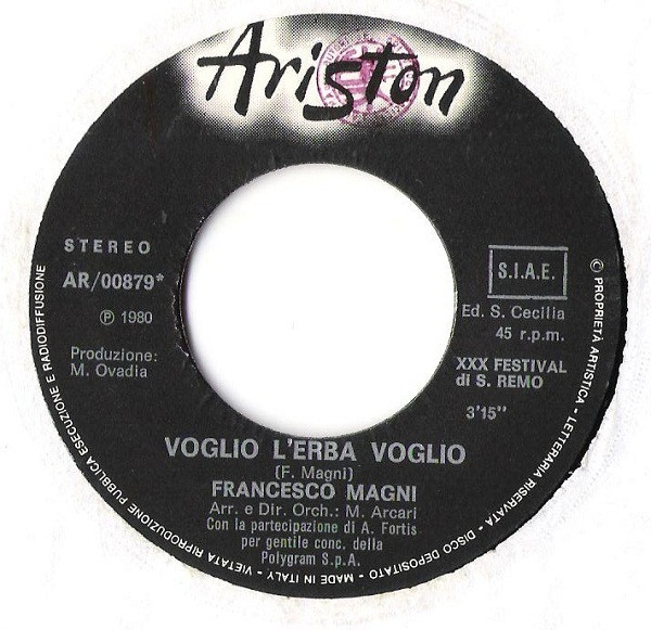 Francesco Magni - Voglio L'Erba Voglio | Ariston Records (AR/00879) - 3
