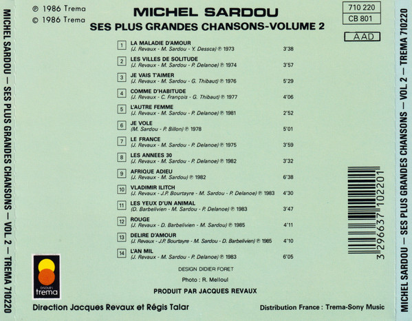 Michel Sardou - Ses Plus Grandes Chansons - Volume 2 | Trema (710 220) - 2