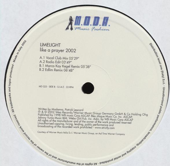 Limelight - Like A Prayer 2002 | M.O.D.A. - Music Fashion (MD 025)