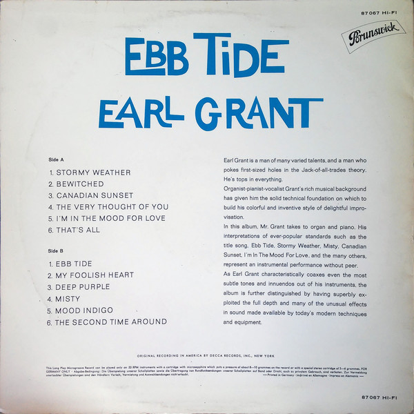 Earl Grant - Ebb Tide And Other Instrumental Favorites | Brunswick (87 067) - 2