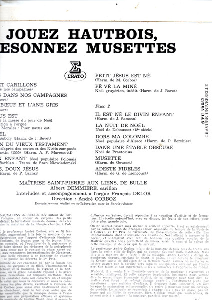 Maîtrise Saint-Pierre-Aux-Liens De Bulle - Jouez Hautbois, Résonnez Musettes (Les Plus Beaux Noëls) | Erato (STU 70557) - 2 Maîtrise Saint-Pierre-Aux-Liens De Bulle - Jouez Hautbois, Résonnez Musettes (Les Plus Beaux Noëls) | Erato (STU 70557) - 2