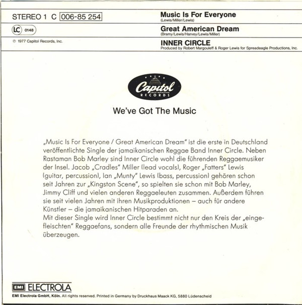 Inner Circle - Music Is For Everyone | Capitol Records (1C 006-85 254)