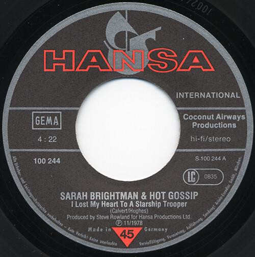 Sarah Brightman & Hot Gossip - I Lost My Heart To A Starship Trooper | Hansa International (100 244) - 2 Sarah Brightman & Hot Gossip - I Lost My Heart To A Starship Trooper | Hansa International (100 244) - 2