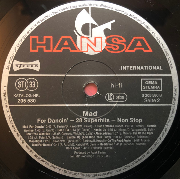 Mad - For Dancin' - 28 Superhits Nonstop | Hansa International (205 580) - 4