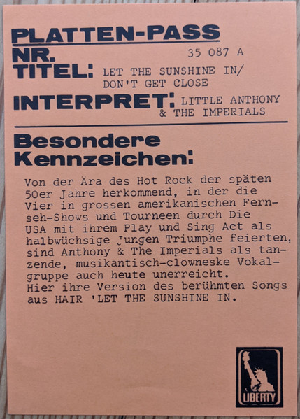 Little Anthony & The Imperials - Let The Sunshine In / Don't Get Close | United Artists Records (35 087) - 2 Little Anthony & The Imperials - Let The Sunshine In / Don't Get Close | United Artists Records (35 087) - 2