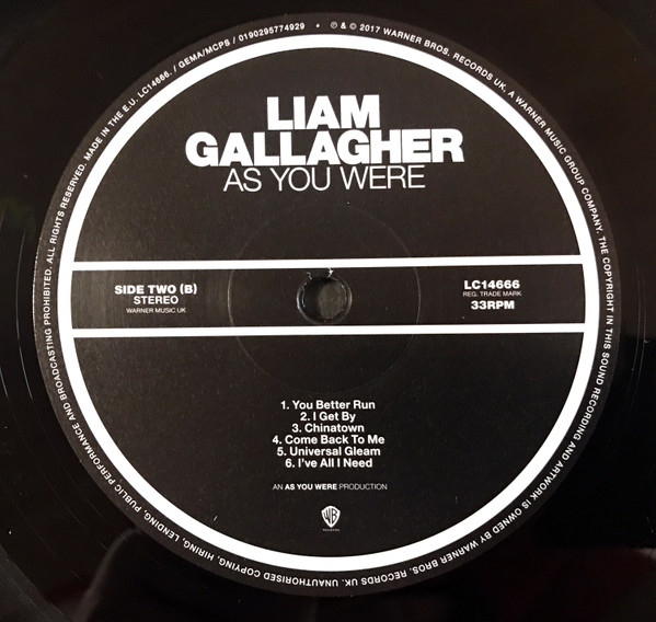 Liam Gallagher - As You Were - Vinilo | Warner Bros. Records (0190295774929) - 4 Liam Gallagher - As You Were - Vinilo | Warner Bros. Records (0190295774929) - 4