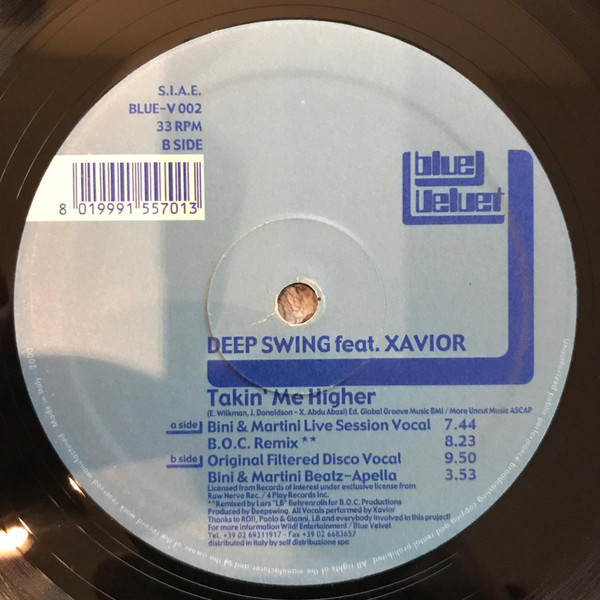 Deep Swing Feat. Xavior - Takin' Me Higher | Blue Velvet (BLUE-V 002)