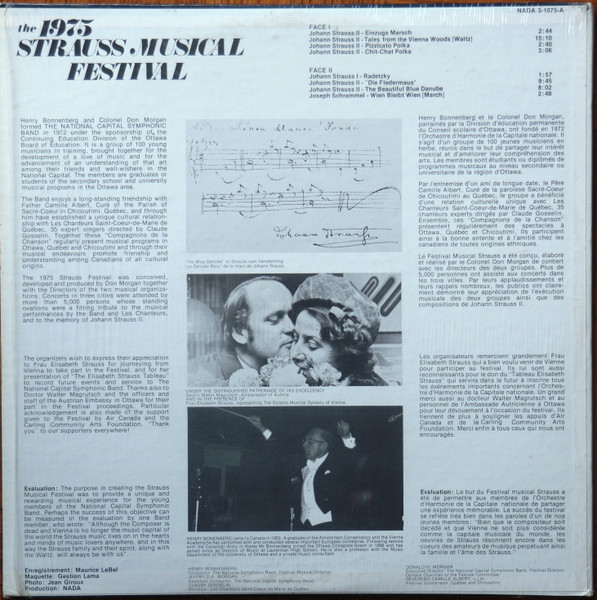Chorale Du Saint-Coeur De Marie Et L'Orchestre D'Harmonie De La Capitale Nationale - The 1975 Strauss Musical Festival [Vinyl] | NADA (3-1075-A) - 2