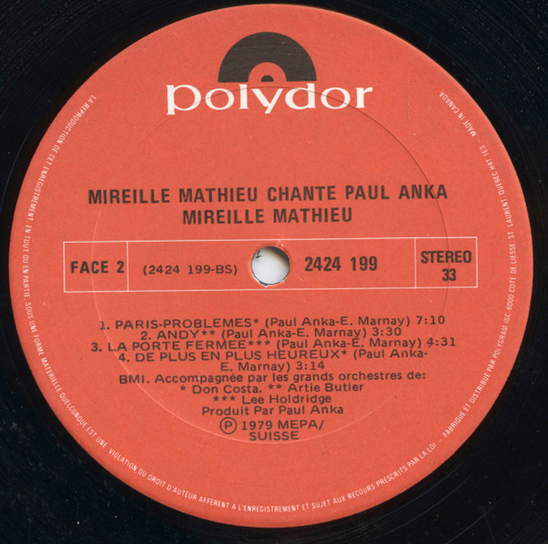 Mireille Mathieu - Chante Paul Anka - Toi Et Moi | Polydor (2424 199) - 4