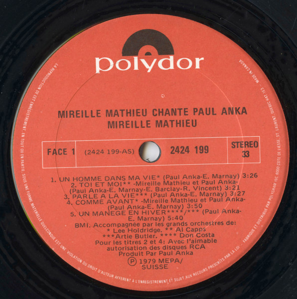 Mireille Mathieu - Chante Paul Anka - Toi Et Moi | Polydor (2424 199) - 3
