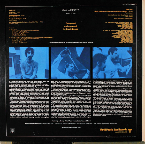 Jean-Luc Ponty - King Kong: Jean-Luc Ponty Plays The Music Of Frank Zappa | World Pacific Jazz (ST-20172) - 2 Jean-Luc Ponty - King Kong: Jean-Luc Ponty Plays The Music Of Frank Zappa | World Pacific Jazz (ST-20172) - 2