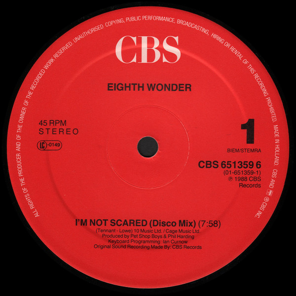 Eighth Wonder - I'm Not Scared (Disco Mix) | CBS (651359 6) - 4