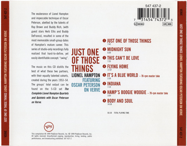 Lionel Hampton Featuring Oscar Peterson - Just One Of Those Things | Verve Records (547 437-2) - 4