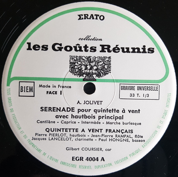 André Jolivet / Jacques Ibert - Quintette À Vent Français , Quintette Marie-Claire Jamet - Serenade / Chant De Linois | Erato (EGR 4004) - 3 André Jolivet / Jacques Ibert - Quintette À Vent Français , Quintette Marie-Claire Jamet - Serenade / Chant De Linois | Erato (EGR 4004) - 3