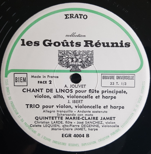 André Jolivet / Jacques Ibert - Quintette À Vent Français , Quintette Marie-Claire Jamet - Serenade / Chant De Linois | Erato (EGR 4004) - 4 André Jolivet / Jacques Ibert - Quintette À Vent Français , Quintette Marie-Claire Jamet - Serenade / Chant De Linois | Erato (EGR 4004) - 4