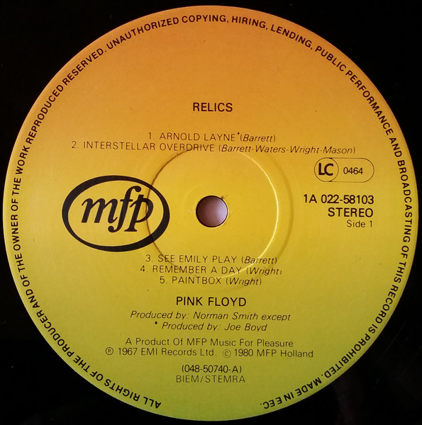 Pink Floyd - Relics | Music For Pleasure (1A022-58103) - 3 Pink Floyd - Relics | Music For Pleasure (1A022-58103) - 3