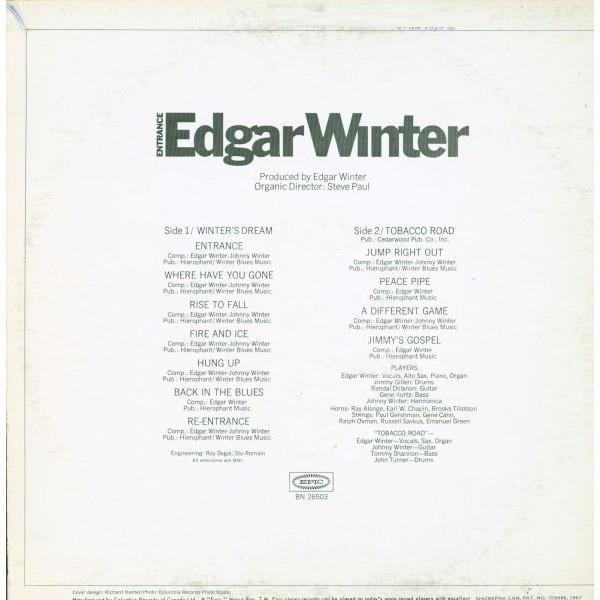 Edgar Winter - Entrance [Vinyl] | Epic (BN 26503) - 2