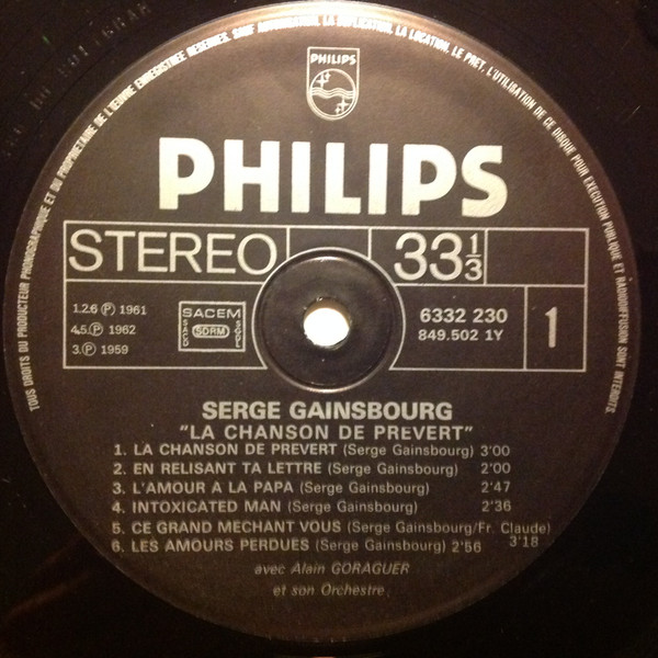 Serge Gainsbourg - La Chanson De Prévert | Philips (6332 230) - 3 Serge Gainsbourg - La Chanson De Prévert | Philips (6332 230) - 3