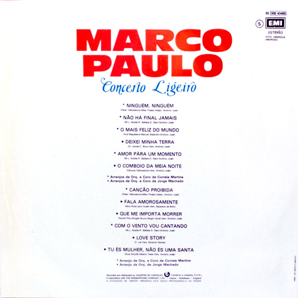 Marco Paulo - Concerto Ligeiro | EMI (8E 068 40485) - 2