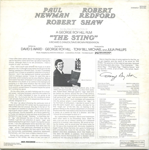 Marvin Hamlisch / Scott Joplin - The Sting (Original Motion Picture Soundtrack) | MCA Records (MCA-2040) - 2 Marvin Hamlisch / Scott Joplin - The Sting (Original Motion Picture Soundtrack) | MCA Records (MCA-2040) - 2