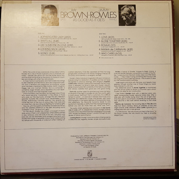 Ray Brown · Jimmy Rowles - As Good As It Gets | Concord Jazz (CJ-66) - 2 Ray Brown · Jimmy Rowles - As Good As It Gets | Concord Jazz (CJ-66) - 2