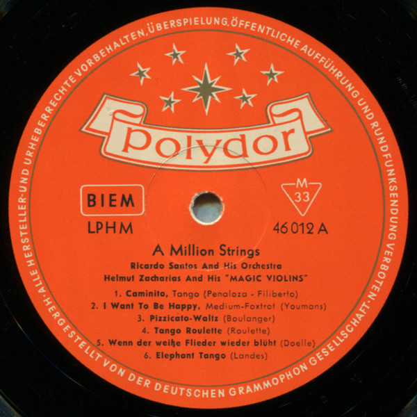 Ricardo Santos And His Orchestra , Helmut Zacharias Und Seine Verzauberten Geigen - A Million Strings | Polydor (46012 LPHM) - 3