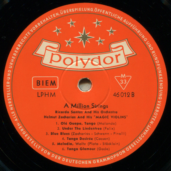 Ricardo Santos And His Orchestra , Helmut Zacharias Und Seine Verzauberten Geigen - A Million Strings | Polydor (46012 LPHM) - 4