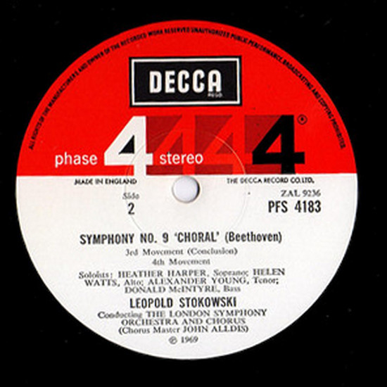 Ludwig van Beethoven : Leopold Stokowski Conducting London Symphony Orchestra & London Symphony Chorus - Symphony No. 9 ("Choral") | Decca (PFS 4183) - 4