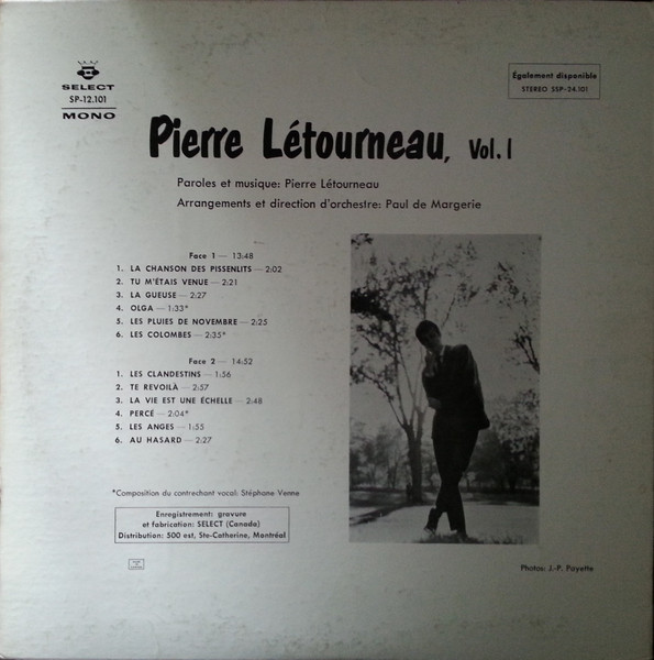 Pierre Létourneau - Pierre Létourneau Vol. 1 [Vinyl] | Select (SP-12.101) - 2