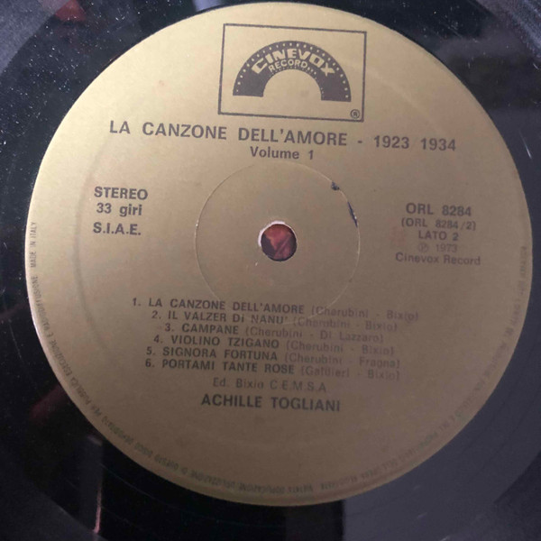 Achille Togliani - La Canzone Dell'Amore 1923/1934 Volume 1 | Cinevox Record (ORL 8284) - 4