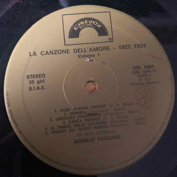 Achille Togliani - La Canzone Dell'Amore 1923/1934 Volume 1 | Cinevox Record (ORL 8284) - 3