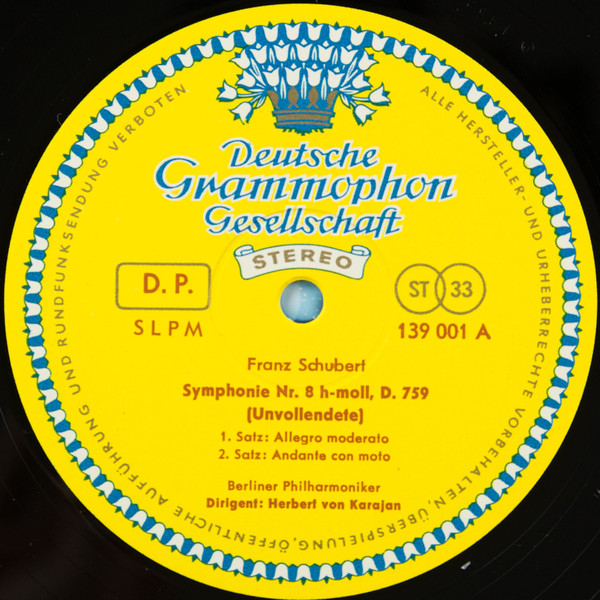 Franz Schubert / Ludwig van Beethoven : Berliner Philharmoniker · Herbert von Karajan - Symphonie Nr. 8 »Unvollendete« / Fidelio · Leonore III · Coriolan (Ouvertüren) | Deutsche Grammophon (139 001 SLPM) - 3
