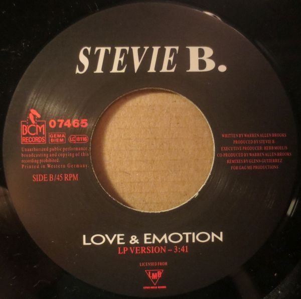 Stevie B - Love & Emotion | BCM Records (BCM 07465) - 4