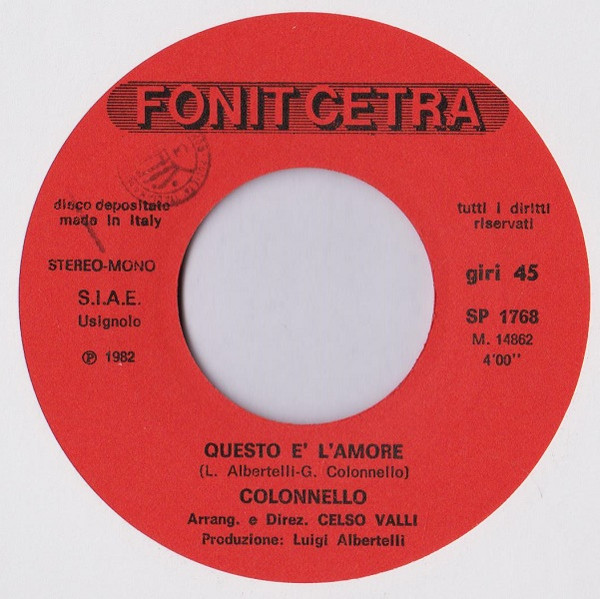 Giancarlo Colonnello - Questo È L'Amore / Un Colpo D'Ala | Fonit Cetra (SP 1768) - 3