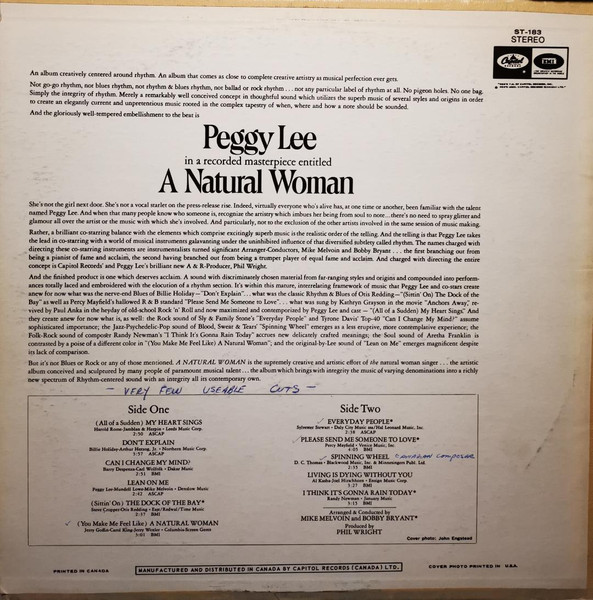 Peggy Lee - A Natural Woman | Capitol Records (Canada) Ltd. (ST-183) - 2 Peggy Lee - A Natural Woman | Capitol Records (Canada) Ltd. (ST-183) - 2