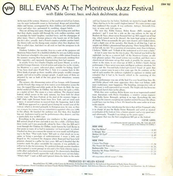 Bill Evans - At The Montreux Jazz Festival | Verve Records (2304 152) - 2