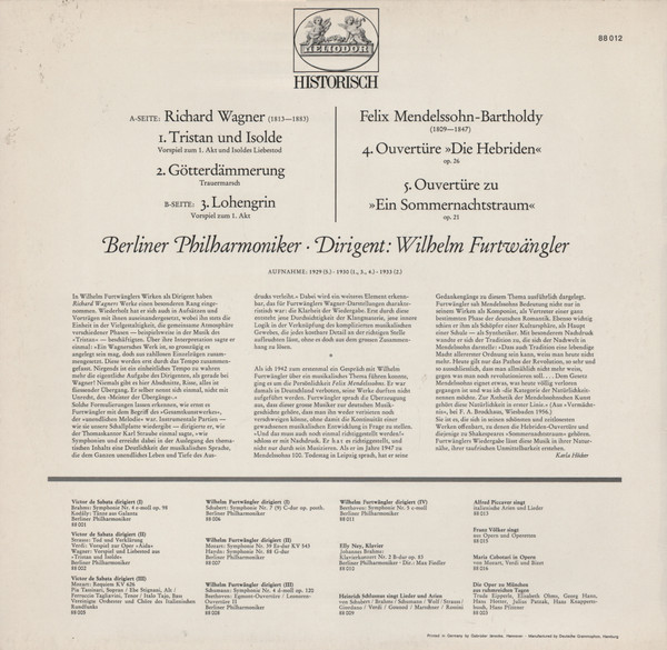 Wilhelm Furtwängler dirigiert Richard Wagner / Felix Mendelssohn-Bartholdy – Berliner Philharmoniker - Wagner · Mendelssohn-Bartholdy | Heliodor (88 012) - 2 Wilhelm Furtwängler dirigiert Richard Wagner / Felix Mendelssohn-Bartholdy – Berliner Philharmoniker - Wagner · Mendelssohn-Bartholdy | Heliodor (88 012) - 2