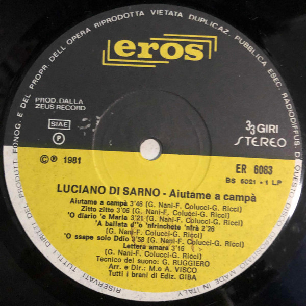 Luciano Di Sarno - Aiutame A Campà | Eros (ER 6083) - 4 Luciano Di Sarno - Aiutame A Campà | Eros (ER 6083) - 4